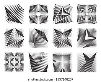 Abstract geometric patterns, signs, symbols, halftone lines backgrounds, vector modern design textures.