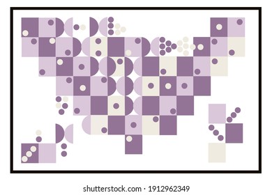 Abstract Geometric patterns wall art. Purple color of large vertical wall decor. Mid century modern wall decorations. Minimalist design concept vector Ilustration.