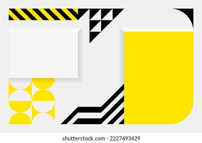 Abstract geometric patterns in white, black and yellow. Simple background in Bauhaus style. Template design for posters, banners, websites. Vector illustration.