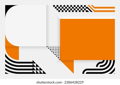 Abstract geometric patterns in white, black and orange. Simple background in Bauhaus style. Template design for posters, banners, websites. Vector illustration.
