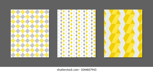 Abstract Geometric Patterns in Yellow and Gray Colors. Creative Cover Design Templates Set. Mosaic Ornament. Cover Templates Set for Magazine, Presentation, Placard, Wrapping, Brochure, Wallpaper.