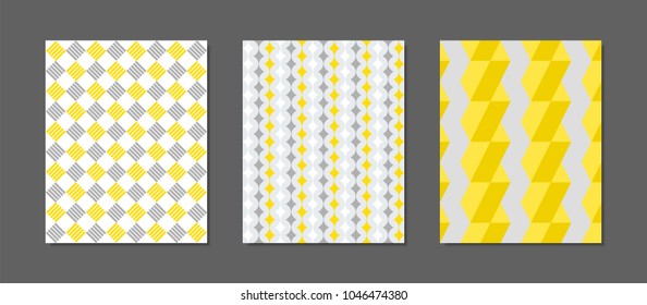 Abstract Geometric Patterns in Yellow and Gray Colors. Creative Cover Design Templates Set. Mosaic Ornament. Cover Templates Set for Magazine, Presentation, Placard, Wrapping, Brochure, Wallpaper.
