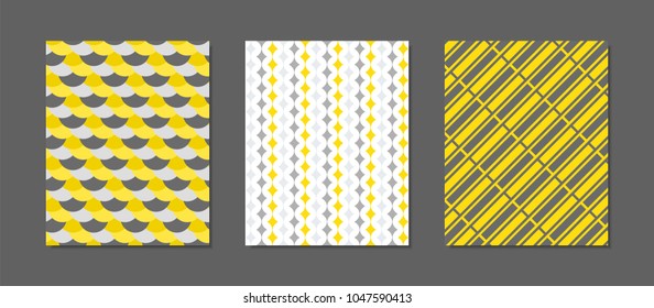 Abstract Geometric Patterns in Yellow and Gray Colors. Creative Cover Design Templates Set. Mosaic Ornament. Cover Templates Set for Magazine, Presentation, Placard, Wrapping, Brochure, Wallpaper.
