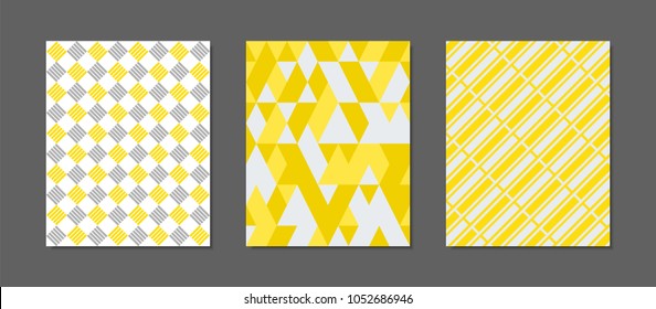 Abstract Geometric Patterns in Yellow and Gray Colors. Creative Cover Design Templates Set. Mosaic Ornament. Cover Templates Set for Magazine, Presentation, Placard, Wrapping, Brochure, Wallpaper.