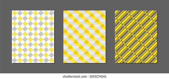 Abstract Geometric Patterns in Yellow and Gray Colors. Creative Cover Design Templates Set. Mosaic Ornament. Cover Templates Set for Magazine, Presentation, Placard, Wrapping, Brochure, Wallpaper.