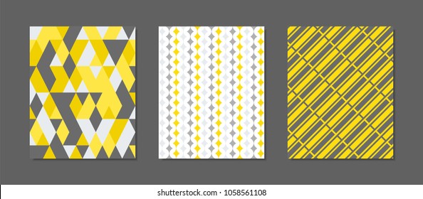 Abstract Geometric Patterns in Yellow and Gray Colors. Creative Cover Design Templates Set. Mosaic Ornament. Cover Templates Set for Magazine, Presentation, Placard, Wrapping, Brochure, Wallpaper.