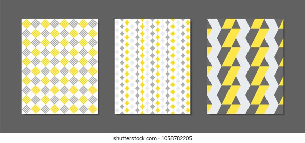 Abstract Geometric Patterns in Yellow and Gray Colors. Creative Cover Design Templates Set. Mosaic Ornament. Cover Templates Set for Magazine, Presentation, Placard, Wrapping, Brochure, Wallpaper.