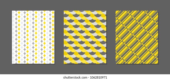 Abstract Geometric Patterns in Yellow and Gray Colors. Creative Cover Design Templates Set. Mosaic Ornament. Cover Templates Set for Magazine, Presentation, Placard, Wrapping, Brochure, Wallpaper.