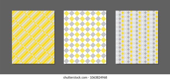Abstract Geometric Patterns in Yellow and Gray Colors. Creative Cover Design Templates Set. Mosaic Ornament. Cover Templates Set for Magazine, Presentation, Placard, Wrapping, Brochure, Wallpaper.