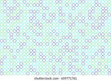 Abstract geometric pentagon pattern, colorful & artistic for graphic design, catalog, textile or texture printing & background. Style of mosaic or tile. Vector illustration graphic.