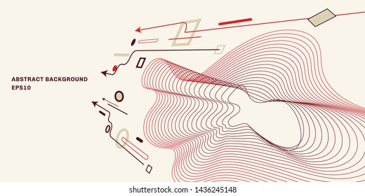 Abstract geometric perspective background with flat trendy minimal style background. Arrow, circle, square, line elements. Vector illustration