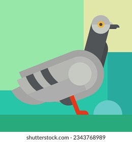Abstract geometric pigeon in modern fashion minimal art style. Bright cartoon concept design. Decorative retro bauhaus composition. Creative vector flat illustration. Template for icon, logo, print.