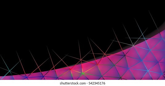 Abstract geometric pink background consisting of colored triangles with lights in corners. Low poly square format pattern.