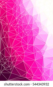 Abstract geometric pink background consisting of colored triangles and light mesh. Low poly vertical pattern.