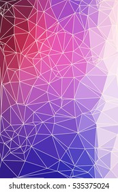 Abstract geometric pink and blue background consisting of colored triangles and light mesh. Low poly vertical pattern.