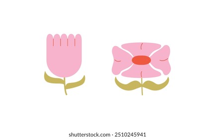 Abstract geometric pink daisy flowers in retro groovy style. Modern contemporary vector flat illustration