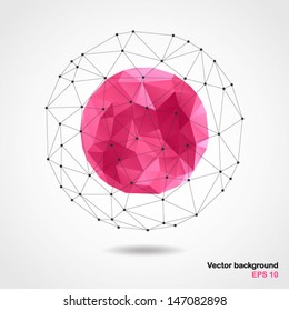 Abstract Geometric Pink Spherical Shape From Triangular Faces For Graphic Design.Vector Illustration EPS10.