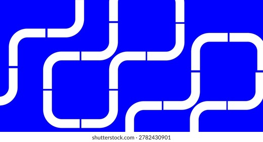 Abstract geometric pipe pattern with modern blue background and minimalist connected shapes.