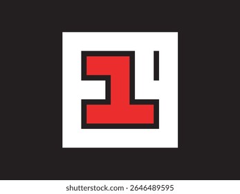 Abstract Geometric Pixel Art Number One with Line on Square Icon