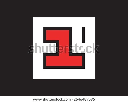 Abstract Geometric Pixel Art Number One with Line on Square Icon