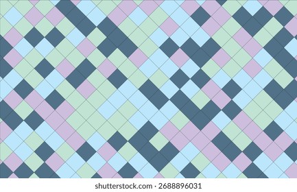 Abstract Geometric Pixelated Pattern with Diagonal Lines and Soft Pastel Colors
