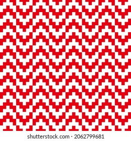 Resumen de zigzag con píxeles geométricos sin soldadura de fondo rojo y blanco