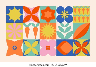 Abstract geometric plant pattern. Natural flower plants shapes. Vector flat illustration. EPS 10