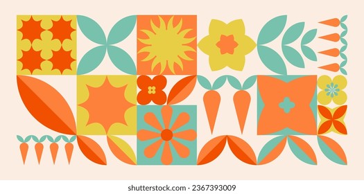 Abstract geometric plant pattern. Natural flower plants shapes. Vector flat illustration. EPS 10	