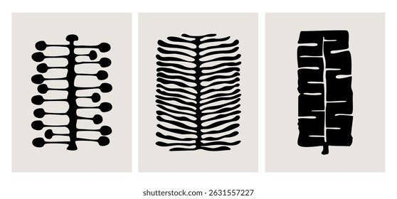 abstract geometric plants fronds leaves, modern wall art graphic prints templates, ink foliage vector illustration