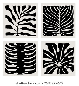 abstract geometric plants leaves, modern wall art graphic prints templates, ink foliage vector illustration