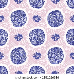 Abstract Geometric Polka Dot Pattern, Seamless Vector Background, Hand Drawn Dotty Circle Illustration for Trendy Home Decor, Retro 60s Fashion Prints, Vintage Wallpaper, Textiles, Blue Pink Scribble 