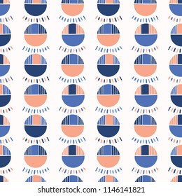 Abstract Geometric Polka Dot Vector Pattern Seamless Background, Hand Drawn Lines Circles Illustration for Trendy Home Decor, Summer Fashion Prints, Wallpaper, Modern Gift Wrapping, Fresh Blue Orange