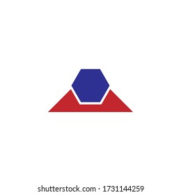 Abstract Geometric polygon inside a triangle logo with blue and red color in white background