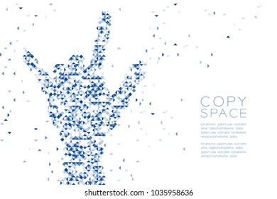 Abstract Geometric polygon square box and Triangle pattern I love you Hand shape, sign language concept design blue color illustration isolated on white background with copy space, vector eps 10