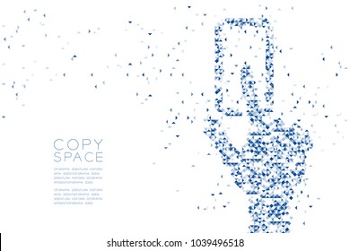 Abstract Geometric polygon square box and Triangle pattern Hand touch screen smartphone shape, concept design blue color illustration isolated on white background with copy space, vector eps 10