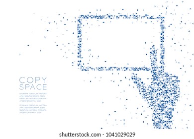 Abstract Geometric polygon square box and Triangle pattern Hand touch screen tablet shape, concept design blue color illustration isolated on white background with copy space, vector eps 10