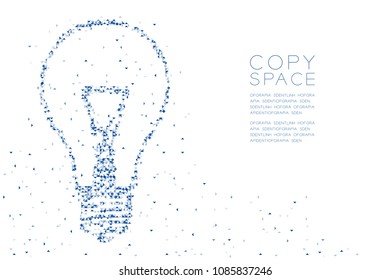 Abstract Geometric Polygon square box and Triangle pattern Incandescent light bulb shape, creative concept design blue color illustration on white background with copy space, vector eps 10