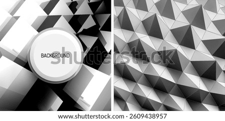 Abstract geometric polygonal background with cubes and spikes. 3d effect illustration in grey metallic tones. 3d vector illustration for cover, card, postcard, interior design, decor or print.