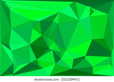 Fundo poligonal geométrico abstrato com vários tons de verde, apresentando formas triangulares afiadas e um padrão angular dinâmico para um design moderno e vibrante.