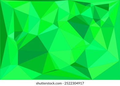 Fundo poligonal geométrico abstrato com vários tons de verde, apresentando formas triangulares afiadas e um padrão angular dinâmico para um design moderno e vibrante.