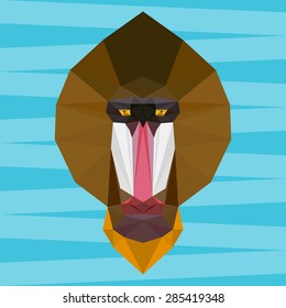 Abstract geometric polygonal mandrill monkey cartoon portrait background for use in design