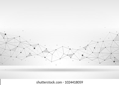 Abstract geometric polygonal shape with connecting dots and lines on white background. Abstract background. Vector illustration.