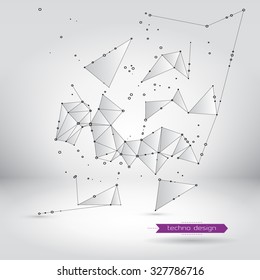 Abstract Geometric Polygonal Shape. Futuristic Technology Vector Science Background. Connecting Dots and Lines Structure 