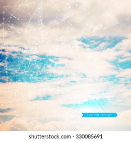 Abstract Geometric Polygonal Shape. Futuristic Technology Vector Science Background. Connecting Dots and Lines Structure. Clouds Heavens illustration