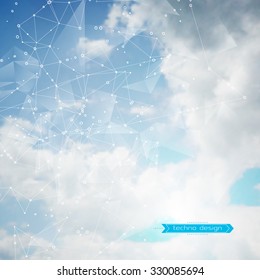 Abstract Geometric Polygonal Shape. Futuristic Technology Vector Science Background. Connecting Dots and Lines Structure. Clouds Heavens illustration