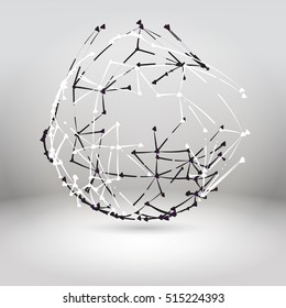 Abstract Geometric Polygonal Shape. Futuristic Technology Vector Science Background. Connecting Dots and Lines Structure