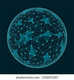 Abstract geometric polygonal shape with triangular faces,  connection structure sphere
