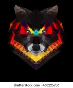 Abstract geometric polygonal wolf head isolated on a black background, vector illustration, EPS 10