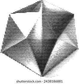 Abstract geometric polyhedron, artistic shaded lines effect