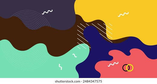 Abstrakter geometrischer Pop-Art-Hintergrund mit Wellenmuster. Vektorgrafik-Muster. Overlay-geometrisches Design des trendigen Memphis 80er-90er-Jahre-Stil